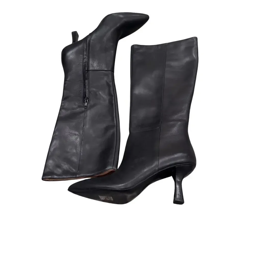 Madewell Women's The Justine Knee Boots Leather Upper True Black Size 9.5 NWOB